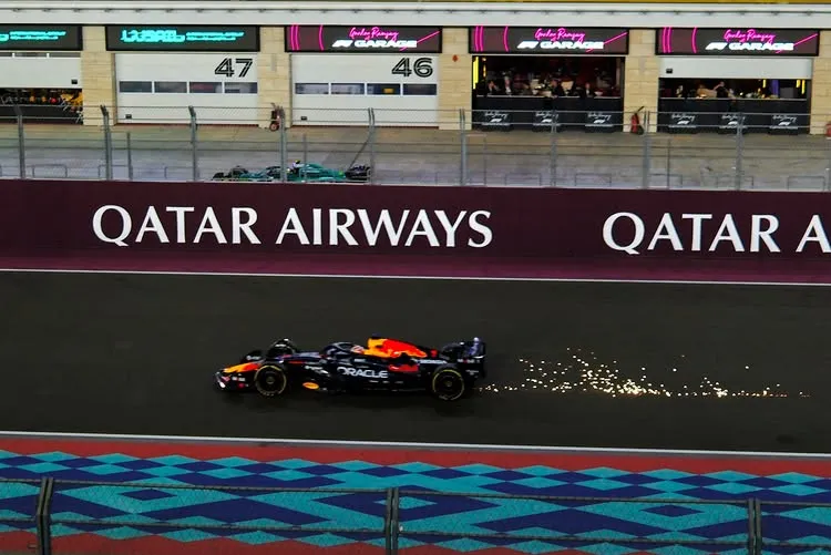 Red Bull F1 car with sparks flying